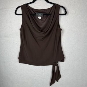 Vtg 90s Brown Cowl Neck Bottom Band Tie Tank Top Career Whimsy Sz 10 Petite